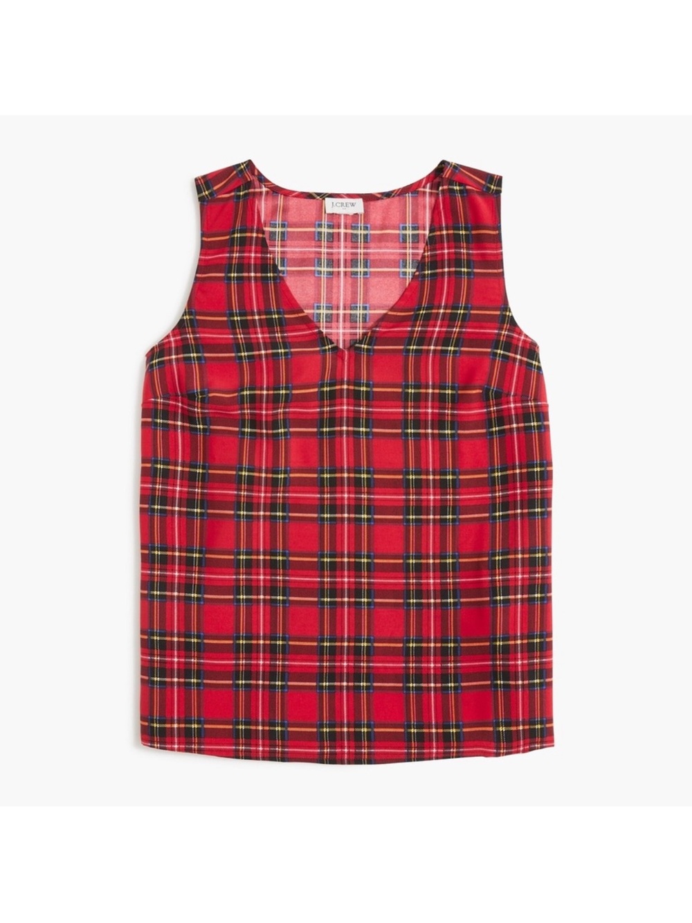 NWT J. Crew Tartan Plaid Sleeveless V-Neck Tank Top Red Multicolor Large